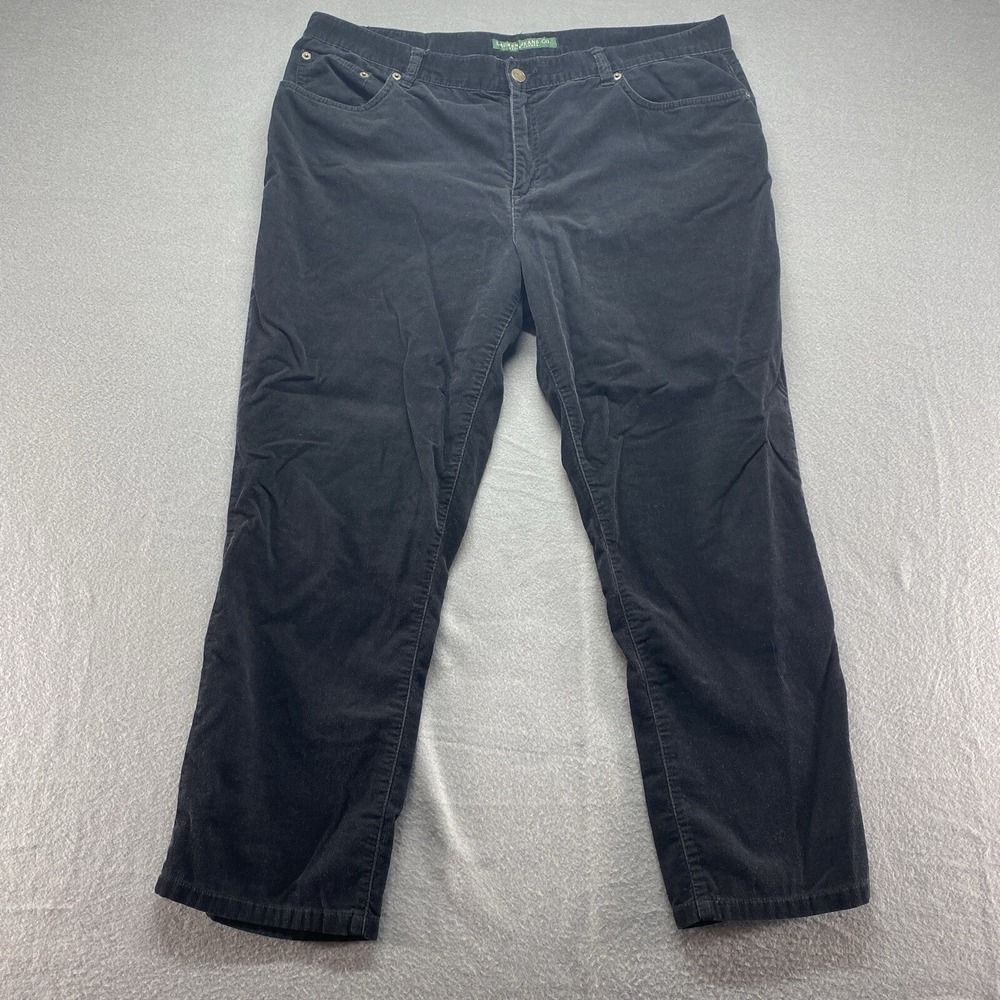 Lauren Ralph Lauren Corduroy Pants Womens 16 Black Straight Leg Cotton 5-Pocket